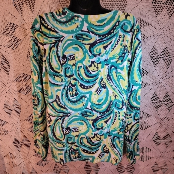 Merona size XL button up sweater.  Green, yellow, black and white - Picture 4 of 10